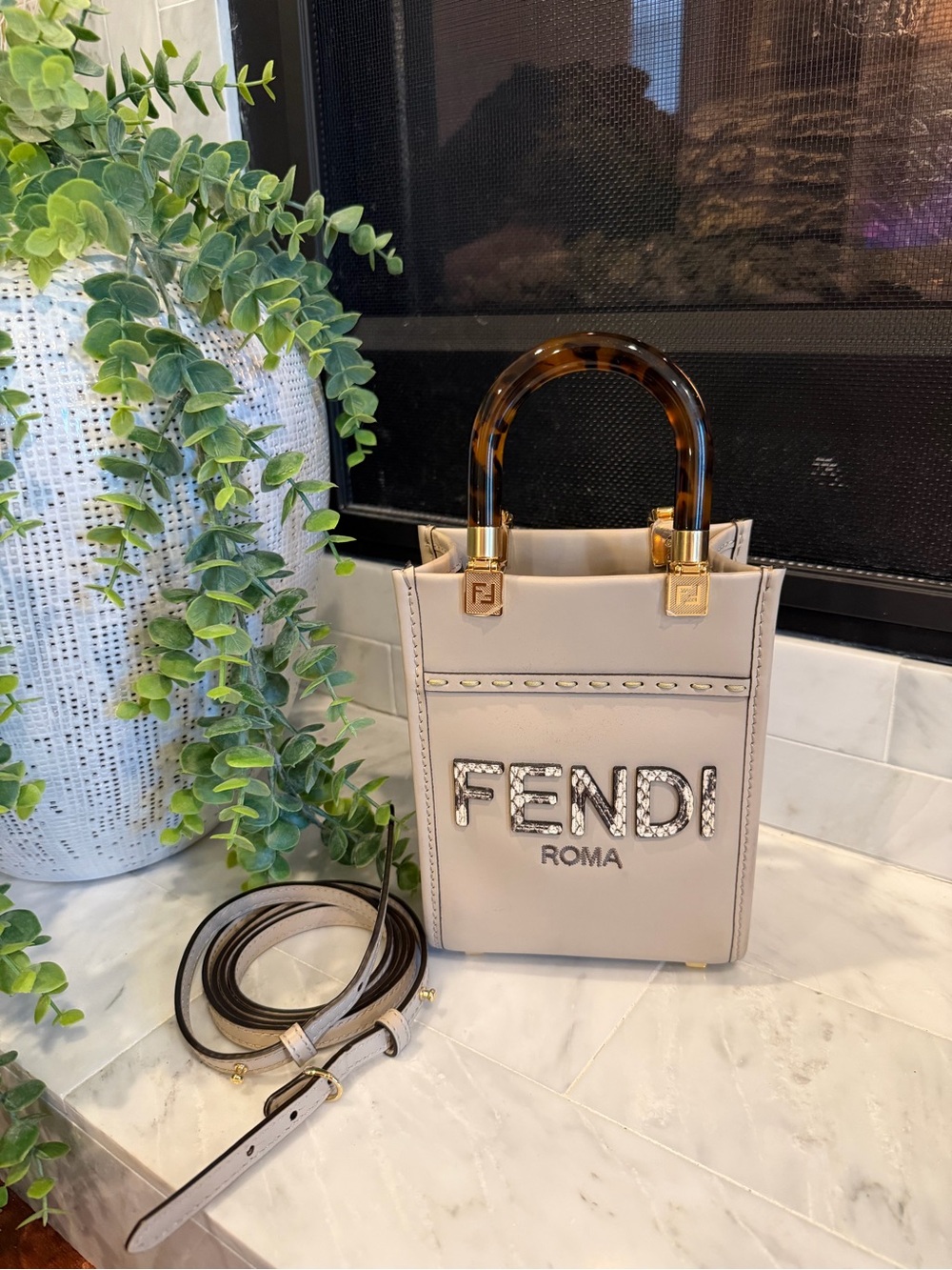 ✨ Fendi Mini Sunshine animal print Tote bag with Taupe